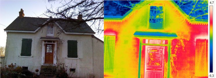 Thermographie montrant les déperditions énergétique d’une maison des années 1930